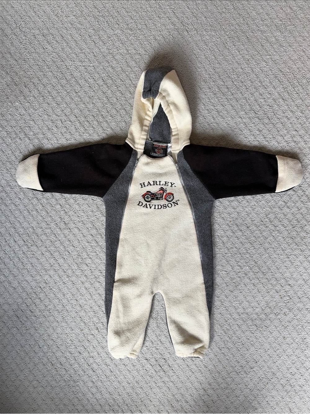 Harley-Davidson Cream, Gray & Black Hooded Infant One-Piece